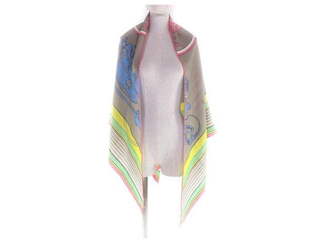 Sciarpa triangolare in cashmere Exlibris Hermès Rosa Beige Sabbia - vista 7