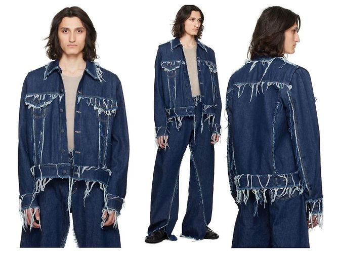 Autre Marque Bianca Saunders Lexxus 23 Distressed Denim Jacke Blau - Ansicht 3