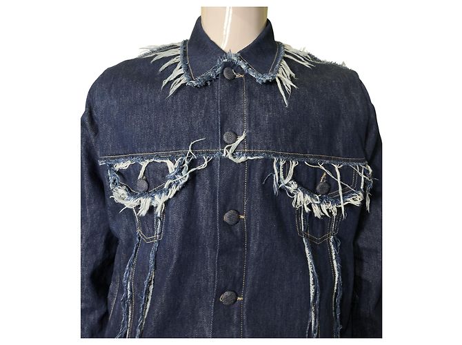 Autre Marque Bianca Saunders Lexxus 23 Distressed Denim Jacke Blau - Ansicht 6