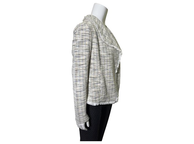 Rachel Zoe Jaqueta de Tweed com Franjas Branco Azul Bege Castanho claro - vista 2