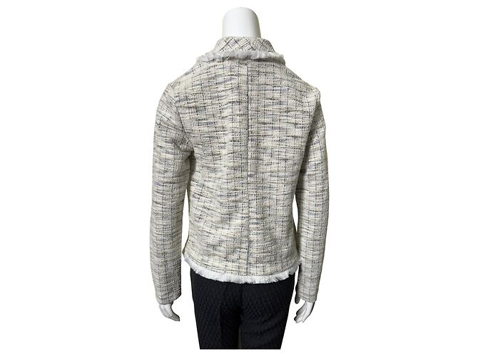 Rachel Zoe Jaqueta de Tweed com Franjas Branco Azul Bege Castanho claro - vista 3