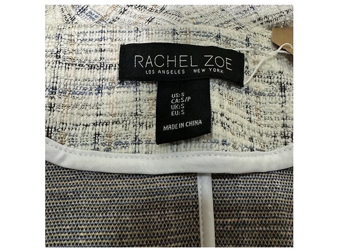 Rachel Zoe Jaqueta de Tweed com Franjas Branco Azul Bege Castanho claro - vista 6