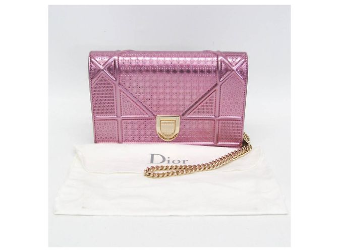 Carteira de ombro com corrente em couro envernizado Christian Dior Diorama Prata - vista 2