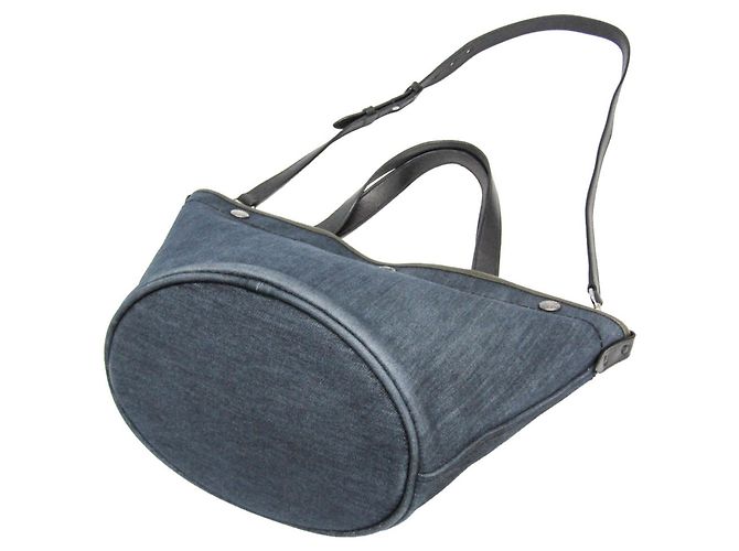 Borsa tote a tracolla in denim e pelle blu navy Prada 1BG244 - vista 2