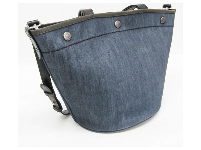 Borsa tote a tracolla in denim e pelle blu navy Prada 1BG244 - vista 6