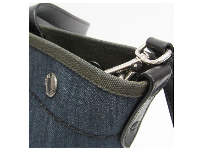 Borsa tote a tracolla in denim e pelle blu navy Prada 1BG244 - vista 7