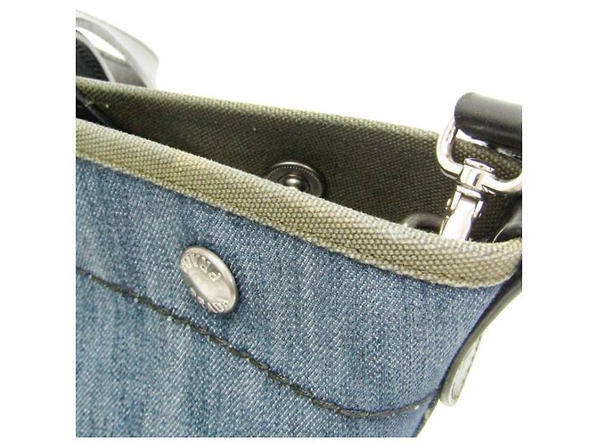 Borsa tote a tracolla in denim e pelle blu navy Prada 1BG244 - vista 8