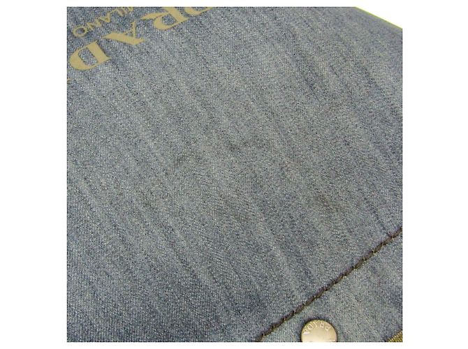 Borsa tote a tracolla in denim e pelle blu navy Prada 1BG244 - vista 9