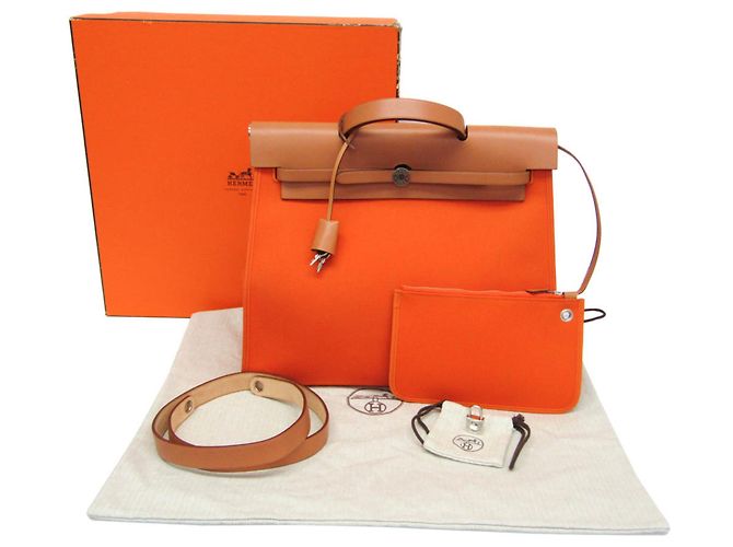 Hermès Borsa Hermes Her Bag Zip MM Beige Arancione - vista 2