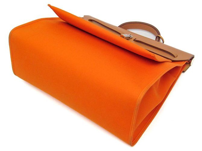 Hermès Borsa Hermes Her Bag Zip MM Beige Arancione - vista 3