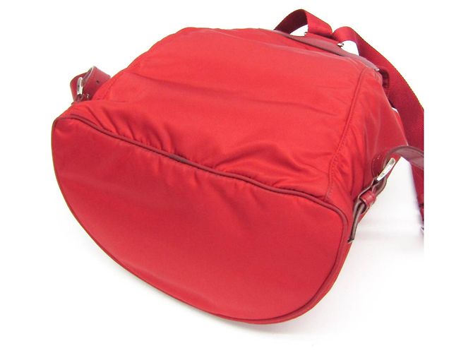 Zaino Prada TESSUTO Nylon e pelle Rosso - vista 4