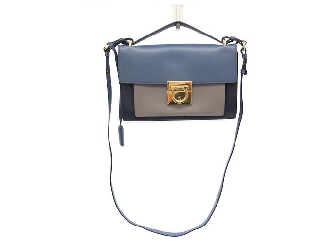 Borsa a mano in pelle Gancini da donna Salvatore Ferragamo blu e grigia Marrone - vista 17
