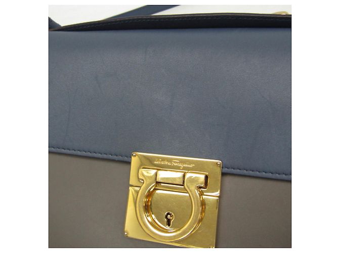 Borsa a mano in pelle Gancini da donna Salvatore Ferragamo blu e grigia Marrone - vista 7