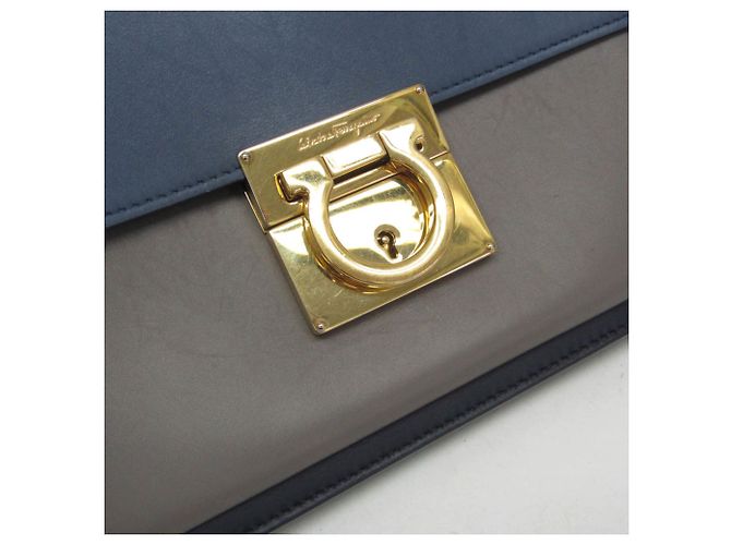 Borsa a mano in pelle Gancini da donna Salvatore Ferragamo blu e grigia Marrone - vista 8