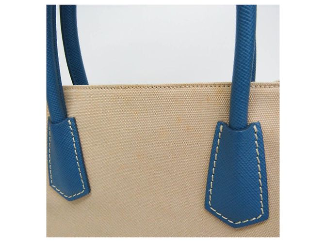 Prada Saffiano Double Bag Medium BN2775 Blau Beige - Ansicht 10