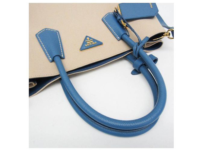 Prada Saffiano Double Bag Medium BN2775 Blau Beige - Ansicht 11
