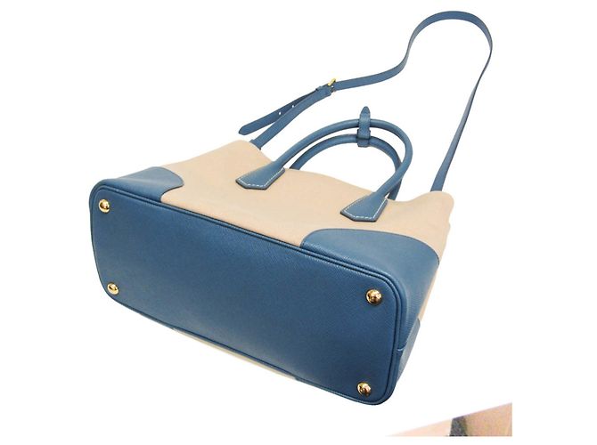 Prada Saffiano Double Bag Medium BN2775 Blau Beige - Ansicht 2