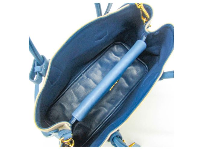 Prada Saffiano Double Bag Medium BN2775 Blau Beige - Ansicht 3