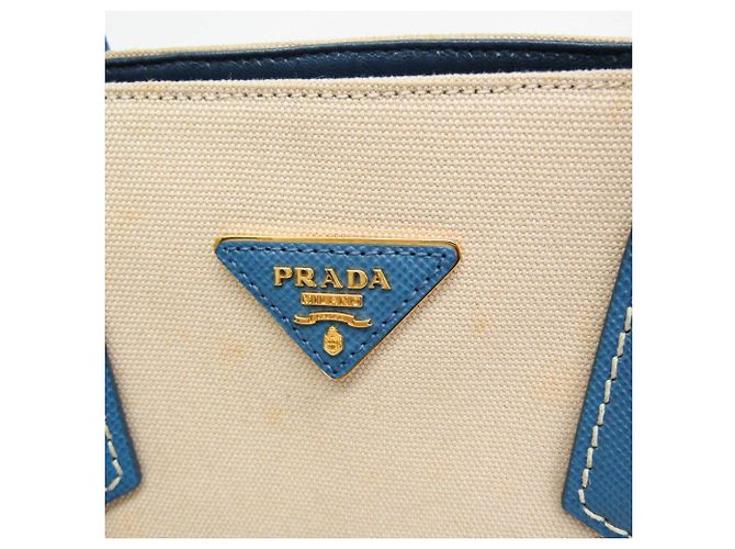 Prada Saffiano Double Bag Medium BN2775 Blau Beige - Ansicht 8