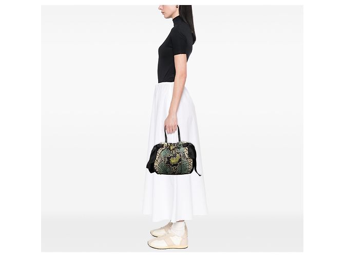 Sac à main Prada Black Tessuto Python Print Bow Noir - vue 7