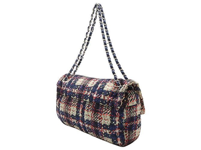 Chanel Blue CC Tweed Print Nylon Single Flap Blu navy - vista 2