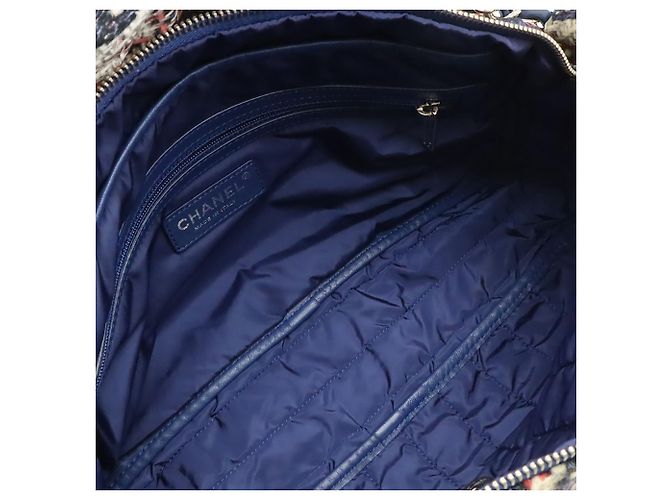 Chanel Blue CC Tweed Print Nylon Single Flap Blu navy - vista 3