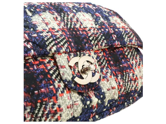 Chanel Blue CC Tweed Print Nylon Single Flap Blu navy - vista 7