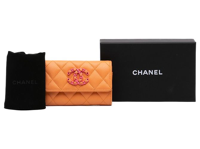 Tarjetero Chanel Orange Quilted Caviar 19 Flap Naranja - vista 7
