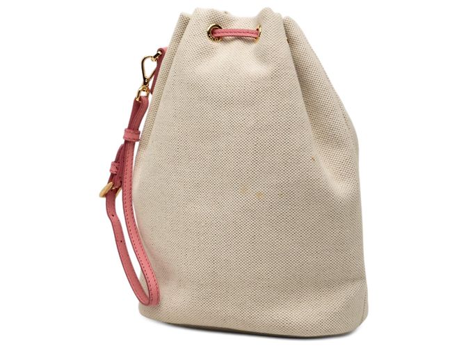 Prada Beige Canvas Canapa Logo Kordelzug-Beutel - Ansicht 2