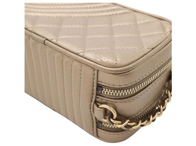 Borsa a tracolla Chanel Gold Mini Quilted Lambskin Coco Boy D'oro - vista 6
