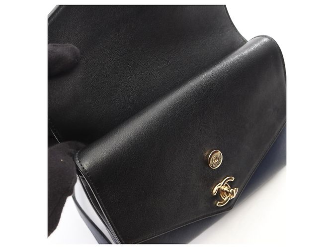Borsa a Spalla Chanel Chevron V-stitch Nero Blu navy - vista 7