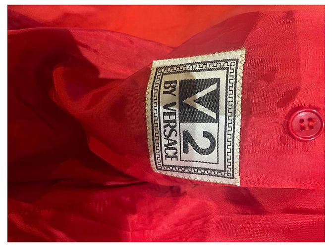 V2 By Versace Red Linen Double-Breasted Blazer - view 2
