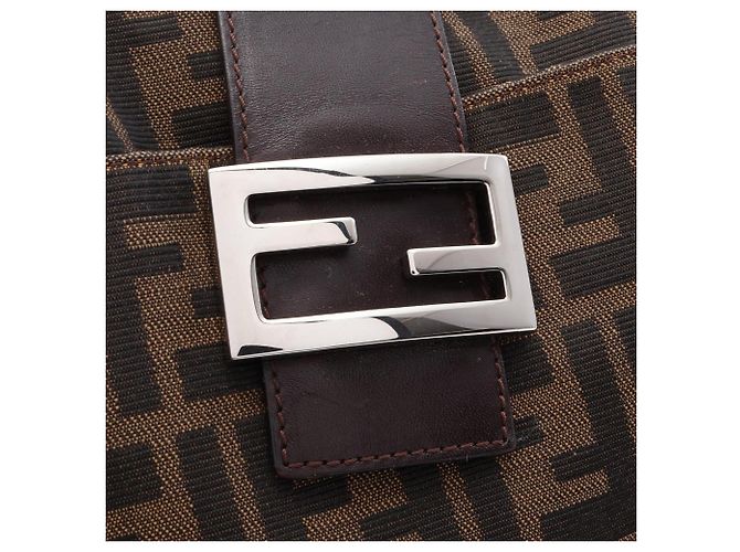 Borsa a tracolla Fendi in tela Zucca e pelle Marrone - vista 10