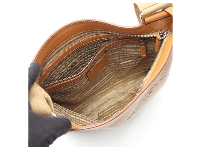 Borsa a tracolla PRADA LOGO JACQUARD Marrone Beige - vista 3