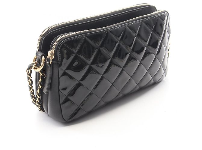 Borsa a tracolla Chanel Matelassé in vernice nera Nero - vista 2