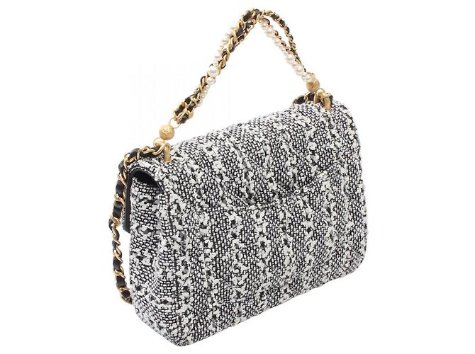 Borsa a Spalla Chanel Matelassé Faux Pearl Nero Bianco - vista 2