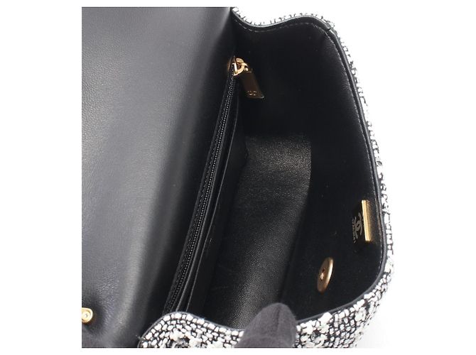 Borsa a Spalla Chanel Matelassé Faux Pearl Nero Bianco - vista 3