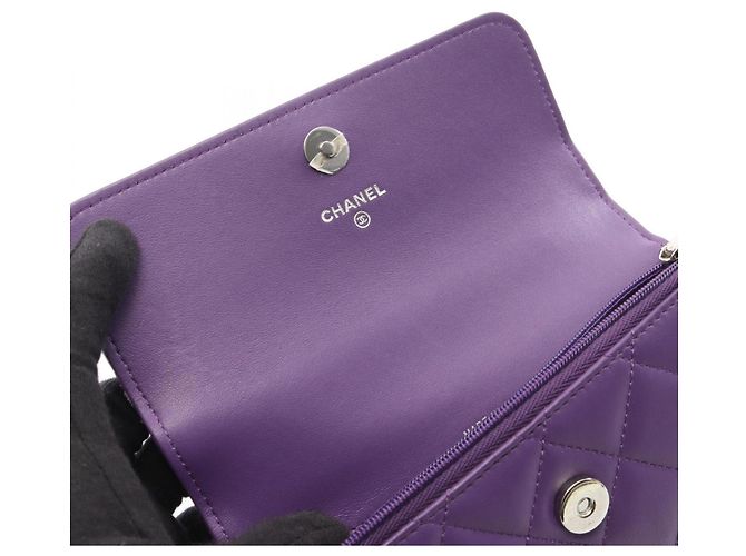 Mini borsa a tracolla con manico Matelassé Chanel Porpora - vista 9