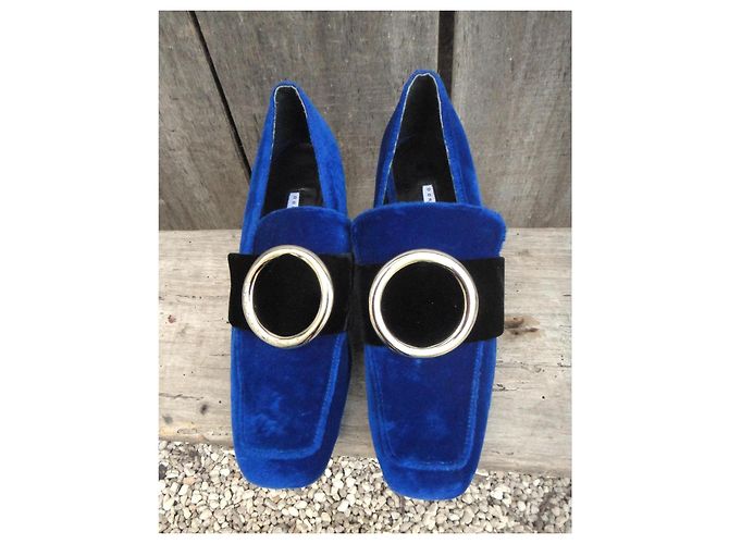 Mocassini Dorateymur in Velluto Blu con Tacco Nero - vista 4