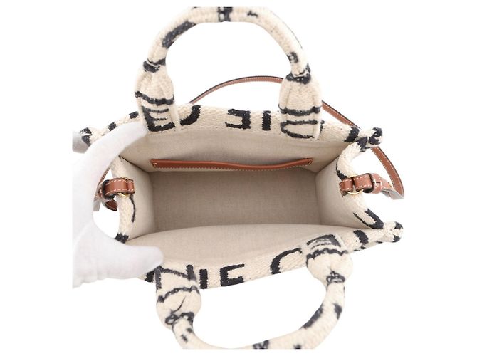 Céline Borsa Celine Cabas Thais Small Nero Bianco - vista 6