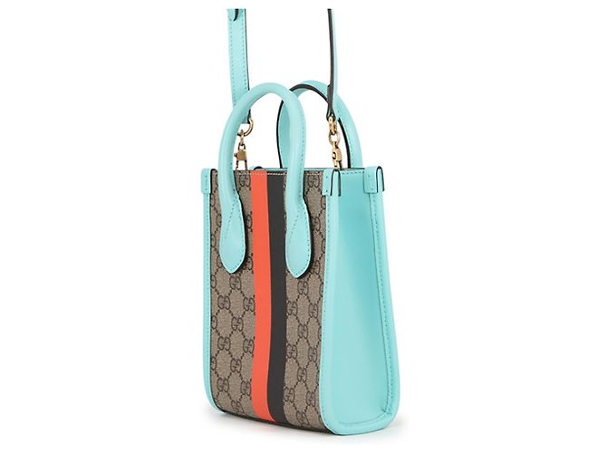 Borsa Gucci Interlocking G Tiger GG Supreme Beige Arancione Blu chiaro - vista 2