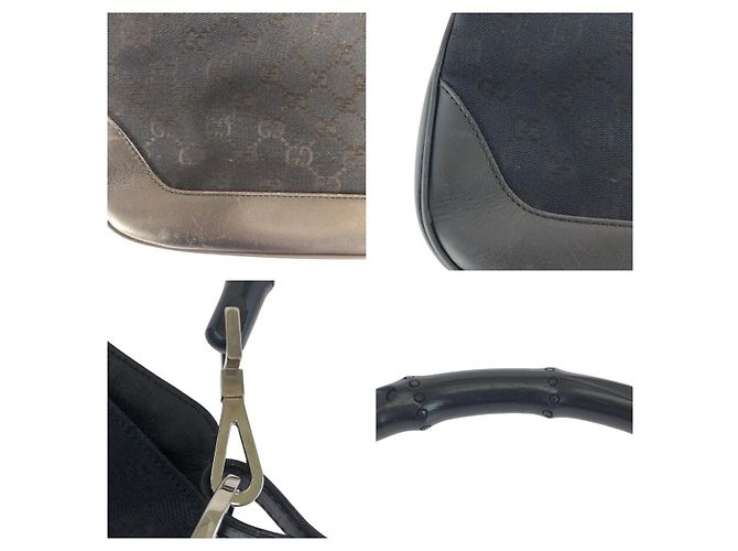 Borsa a mano Gucci Bamboo GG Canvas Leather Nero - vista 6