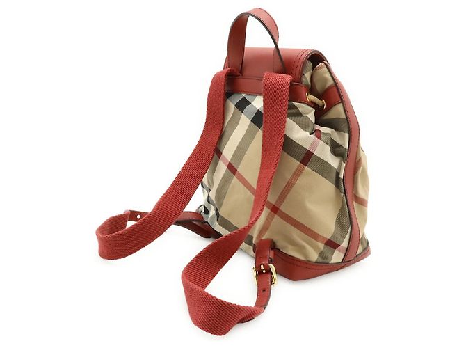 Zaino Burberry Nylon Leather House Check Marrone Beige - vista 2