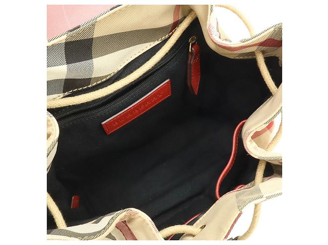 Zaino Burberry Nylon Leather House Check Marrone Beige - vista 6