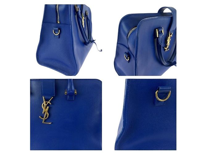 Borsa Cabas in Pelle Monogramma Yves Saint Laurent Blu - vista 5