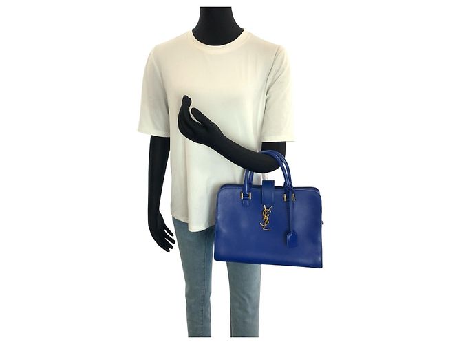 Borsa Cabas in Pelle Monogramma Yves Saint Laurent Blu - vista 7