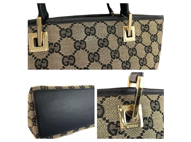 Bolso Tote de Lona GG y Cuero Gucci Negro - vista 5