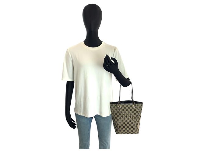 Bolso Tote de Lona GG y Cuero Gucci Negro - vista 6