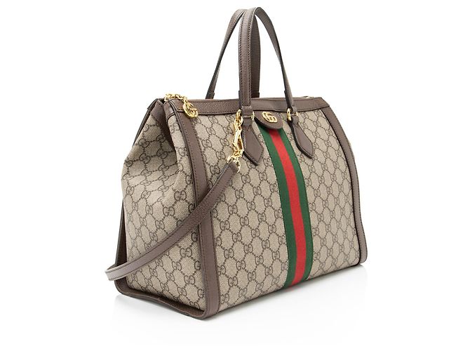 Gucci GG Supreme Ophidia Große Reißverschluss-Tasche Braun Beige - Ansicht 2