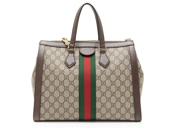 Gucci GG Supreme Ophidia Große Reißverschluss-Tasche Braun Beige - Ansicht 3